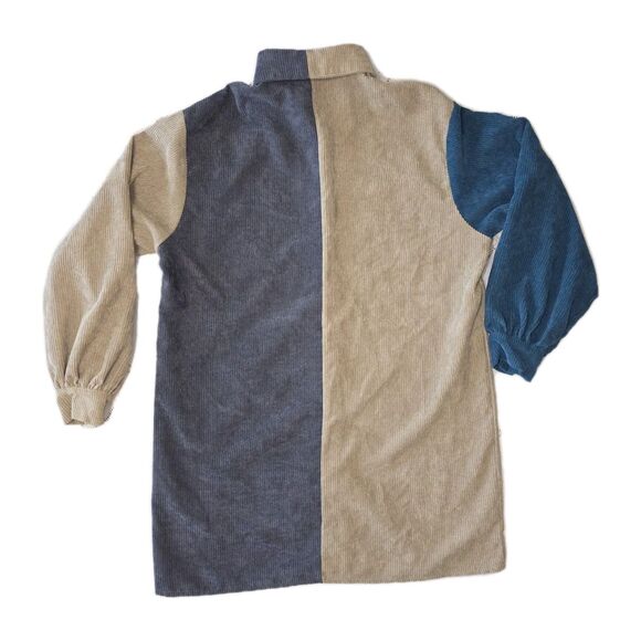 Nasty Gal Womens Sz 4 Button Up Corduroy Color Block Shirt Dress Tunic - Picture 4 of 5